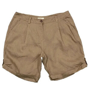 Eileen Fisher‎ Organic Linen Shorts Size 6 Brown Rolled Cuff Pleated Front